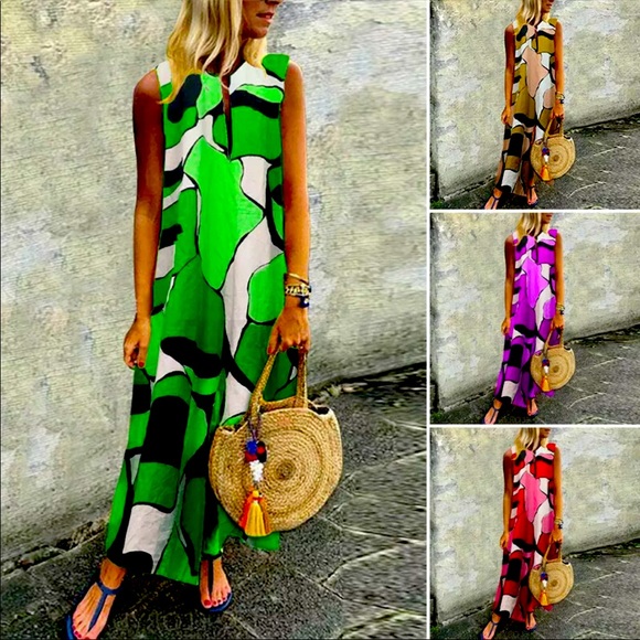 Abstract Print, Sleeveless, Kaftan Style Maxidress - Picture 4 of 11